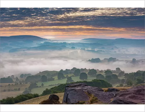 Eccles Pike above the fog, English Peak District. UK