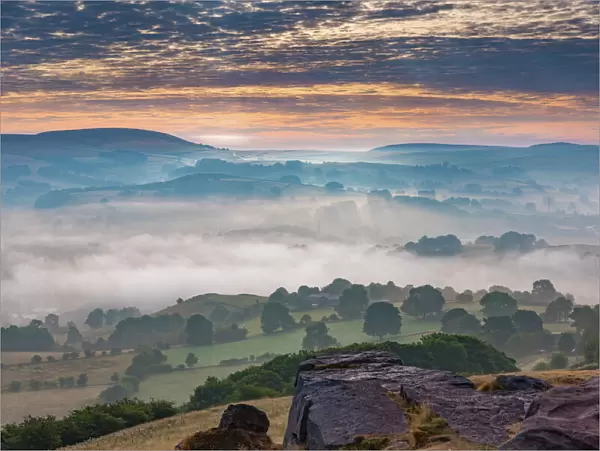 Eccles Pike above the fog, English Peak District. UK