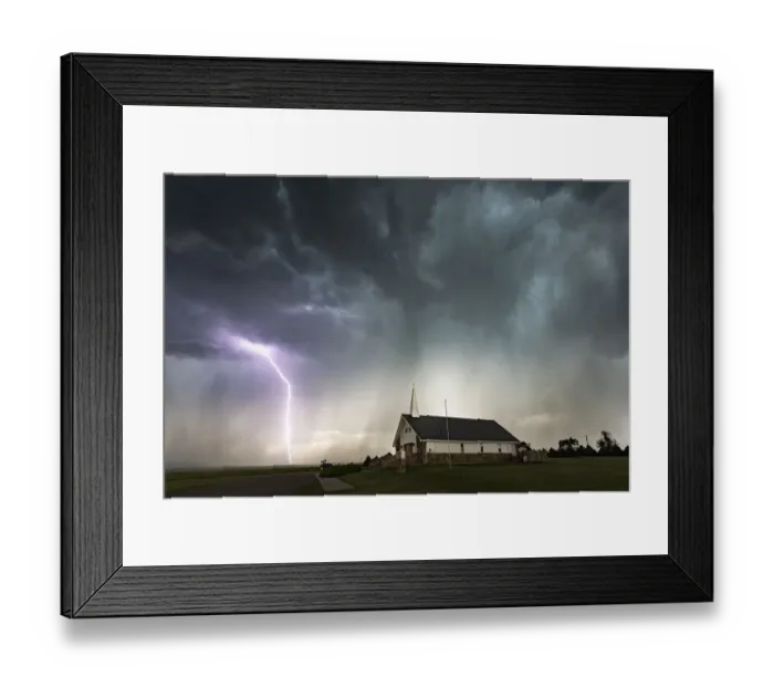 Framed Print : Lightning and Chapel of the Plains, Colorado. USA Framed Print : Lightning and Chapel of the Plains, Colorado. USA