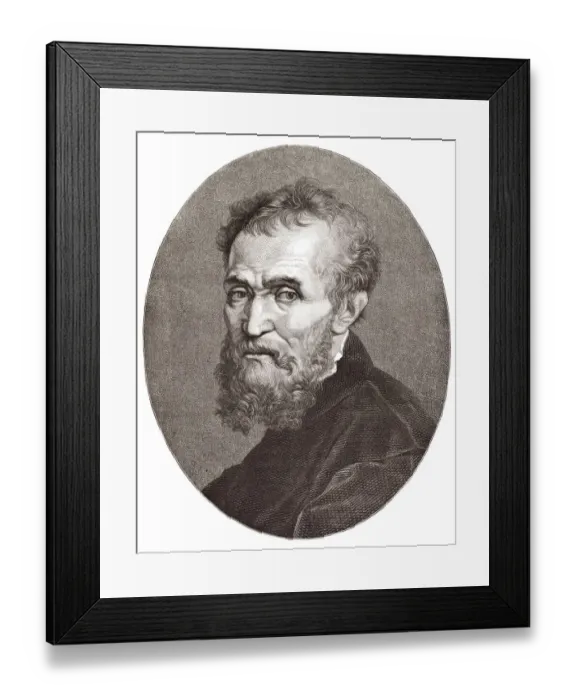 Framed Print : Artist Michelangelo Buonarotti engraving from 1877 Framed Print : Artist Michelangelo Buonarotti engraving from 1877