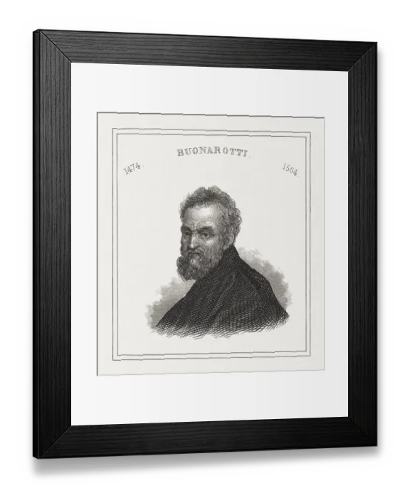 Framed Print : Michelangelo Buonarroti (1475-1564), Italian universal artist, steel engraving, published 1843 Framed Print : Michelangelo Buonarroti (1475-1564), Italian universal artist, steel engraving, published 1843