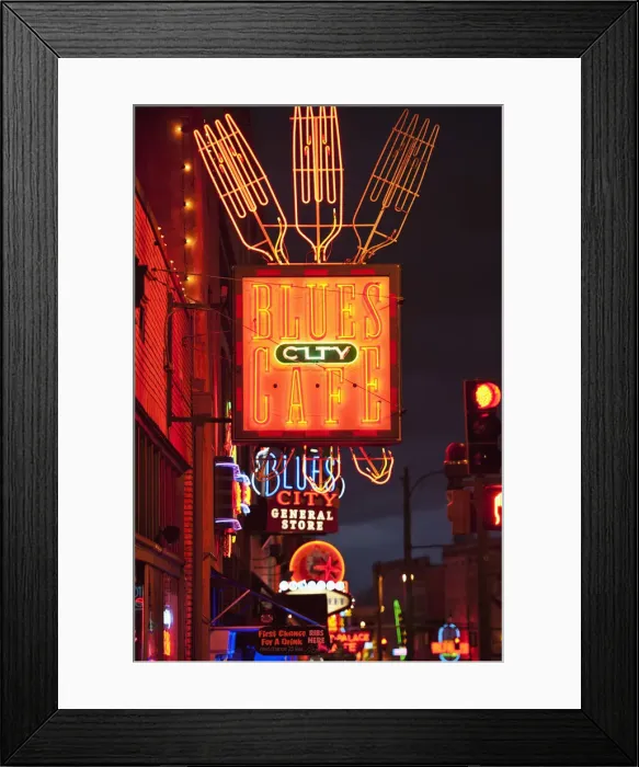 Framed Print : bar, beale street, blues, city lights, color image, fluorescent light, illuminated Framed Print : bar, beale street, blues, city lights, color image, fluorescent light, illuminated