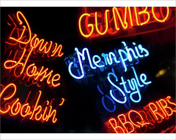 bars, beale street, blues, city lights, color image, fluorescent light, horizontal
