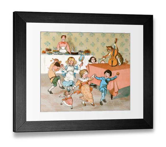 Framed Print : The cat and the fiddle with dancing children Framed Print : The cat and the fiddle with dancing children