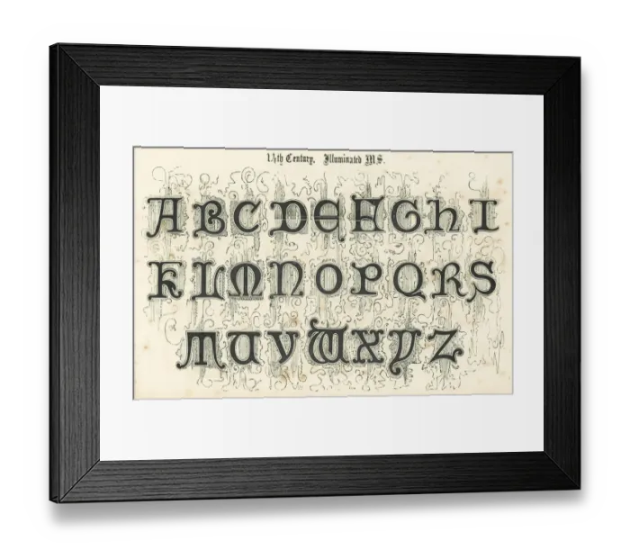 Framed Print : 14th Century Style Alphabet