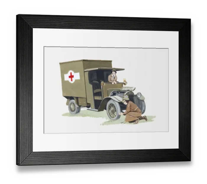 Framed Print : ambulance, car, emergency services vehicle, examining, female nurse, history, horizontal