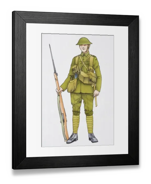 Framed Print : bayonet, full length, illustrative technique, looking at camera, male likeness, military