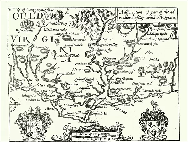 Map of Virginia, 17th Century After Captain John Smith