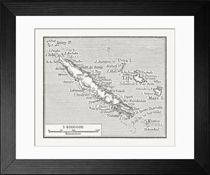 Framed Print : Map of New Caledonia and the Loyalty Islands, published 1897