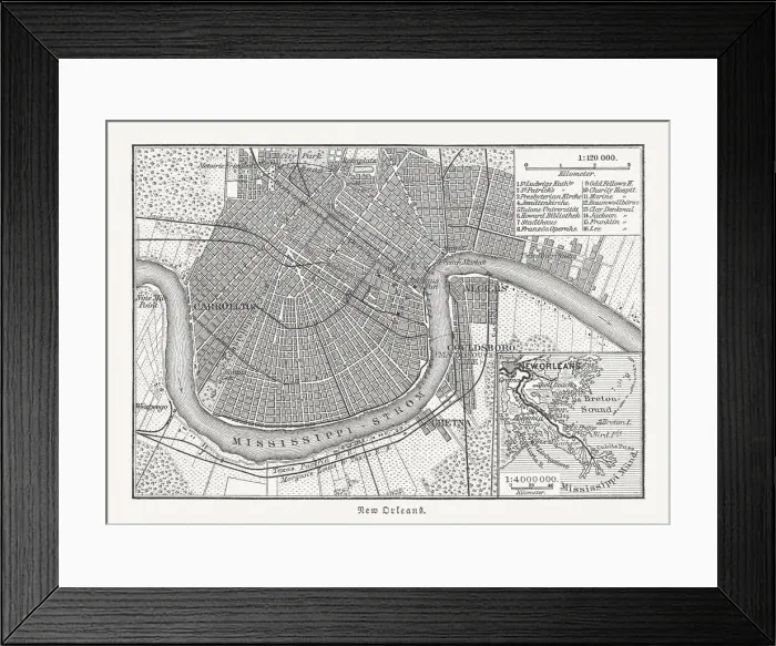 Framed Print : Historical city map of New Orleans, Louisiana, USA, published 1897 Framed Print : Historical city map of New Orleans, Louisiana, USA, published 1897