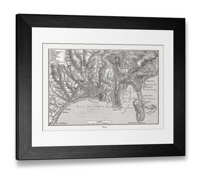 Framed Print : Map of Nice (France) and surroundings, wood engraving, published 1897 Framed Print : Map of Nice (France) and surroundings, wood engraving, published 1897