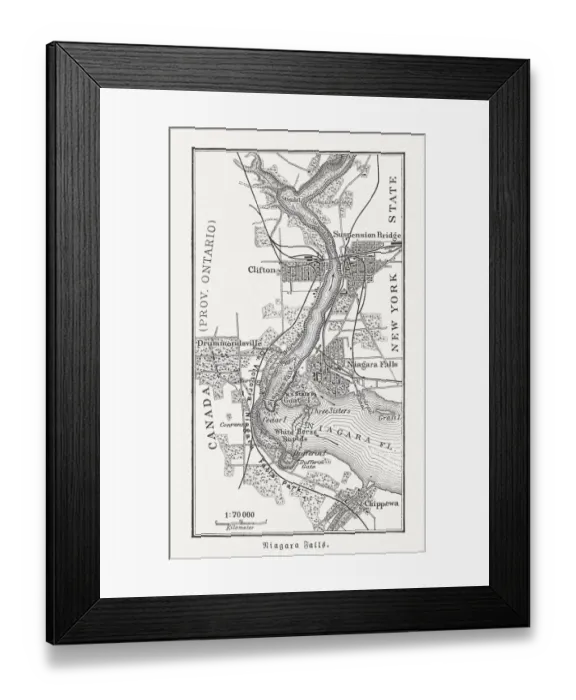Framed Print : Map of the Niagara Falls, Canada, USA, woodcut, published 1897 Framed Print : Map of the Niagara Falls, Canada, USA, woodcut, published 1897