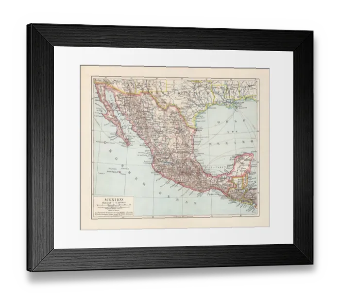 Framed Print : Historical map of Mexico, lithograph, published in 1897 Framed Print : Historical map of Mexico, lithograph, published in 1897