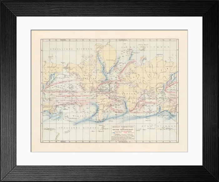 Framed Print : Ocean currents and sea depths, lithograph, published in 1897 Framed Print : Ocean currents and sea depths, lithograph, published in 1897