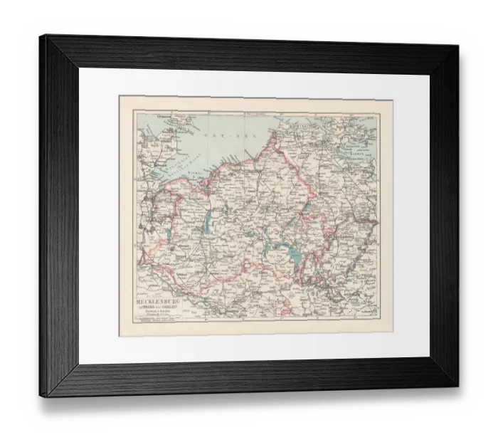 Framed Print : Topographic map of Mecklenburg, Germany, lithograph, published in 1897 Framed Print : Topographic map of Mecklenburg, Germany, lithograph, published in 1897