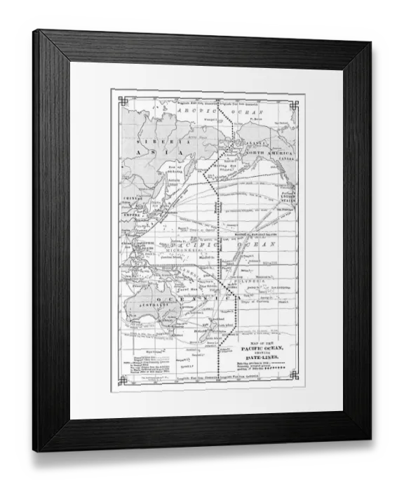 Framed Print : Pacific ocean map showing date lines Framed Print : Pacific ocean map showing date lines