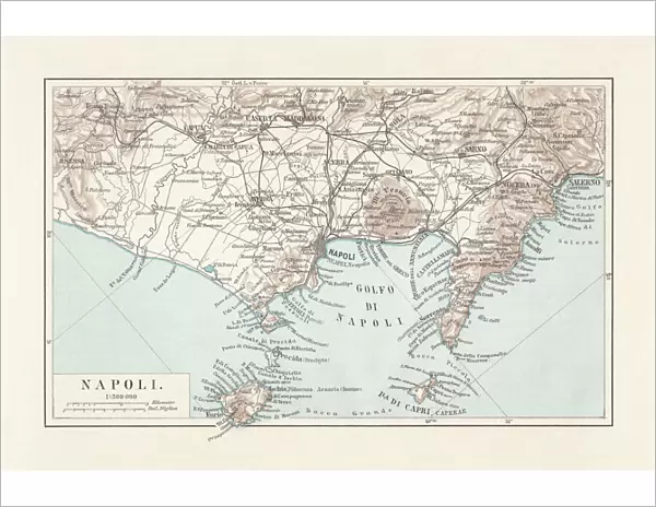 Map of Naples and surrounding, Campania, Italy, lithograph, published 1897