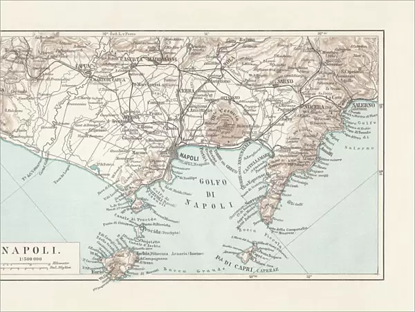 Map of Naples and surrounding, Campania, Italy, lithograph, published 1897