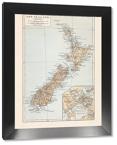 Topographic map of New Zealand, lithograph, published in 1897