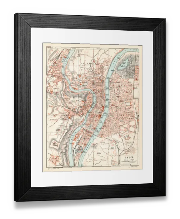 Framed Print : Lyon city map 1895 Framed Print : Lyon city map 1895