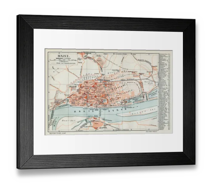 Framed Print : Mainz city map 1895 Framed Print : Mainz city map 1895