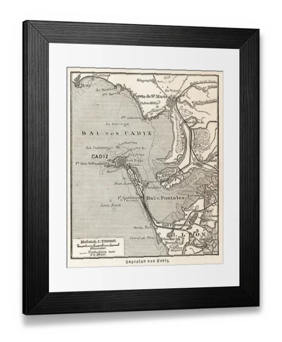 Framed Print : Cadiz city map 1895