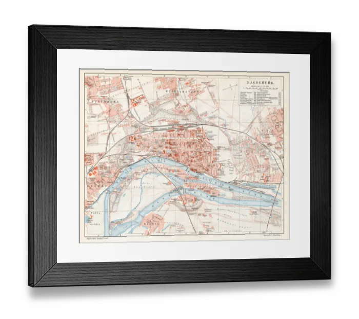 Framed Print : Magdeburg city map 1895