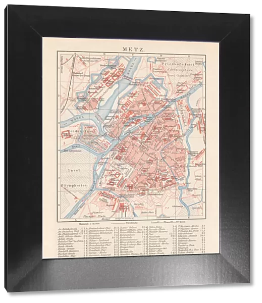 Historical city map of Metz, France, lithograph, published in 1897