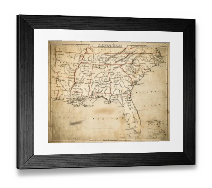 Framed Print : USA Southern States map of 1869 Framed Print : USA Southern States map of 1869