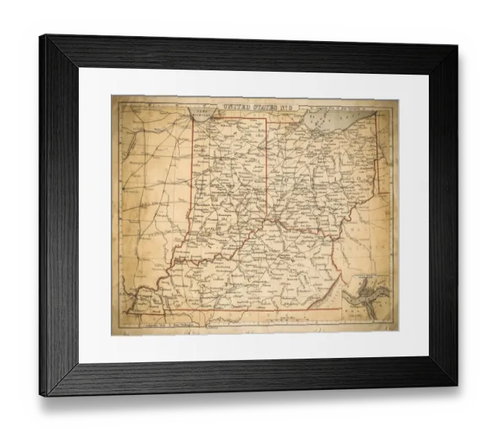 Framed Print : USA East North central map of 1869 Framed Print : USA East North central map of 1869