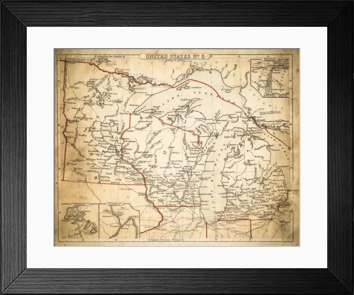 Framed Print : USA East North central map of 1869
