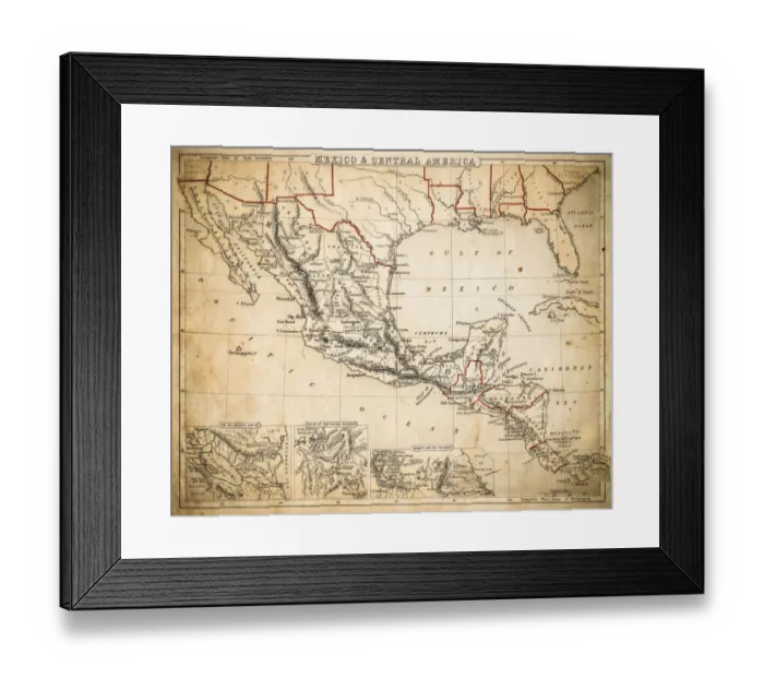 Framed Print : Mexico and Central America map of 1869 Framed Print : Mexico and Central America map of 1869