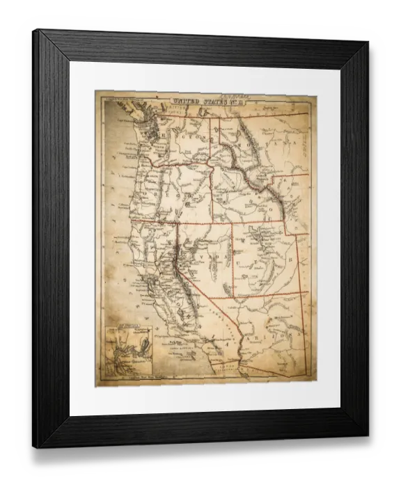 Framed Print : USA Pacific States map of 1869 Framed Print : USA Pacific States map of 1869