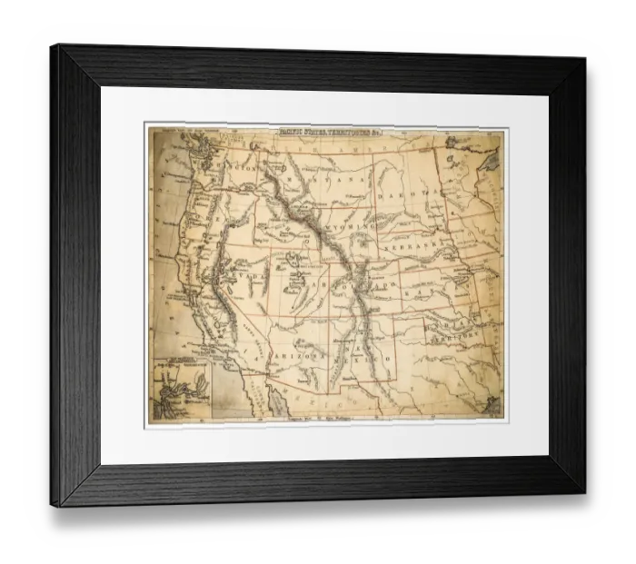Framed Print : USA Pacidic States map of 1869