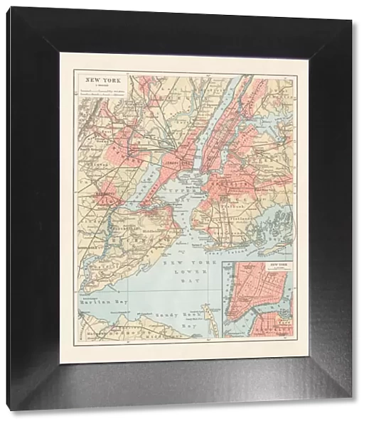 Historical map of New York City, USA, lithograph, published 1897