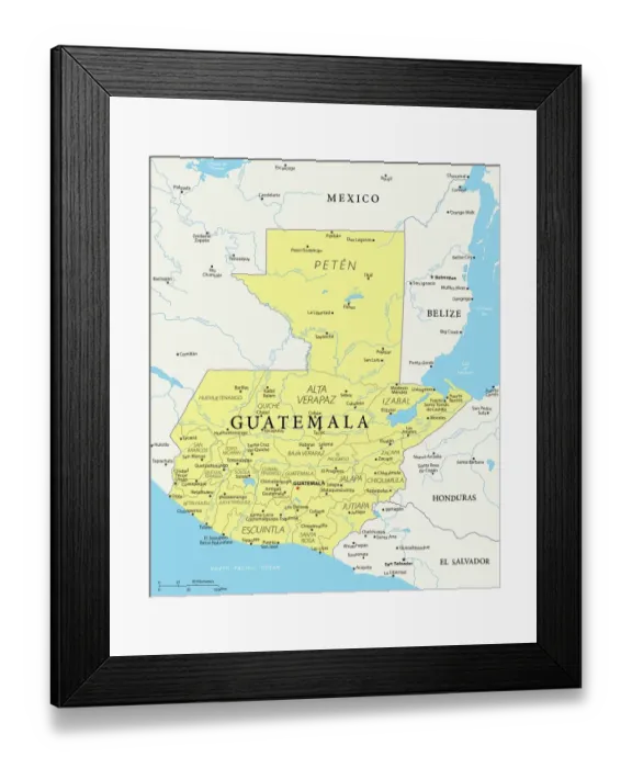 Framed Print : Map of Guatemala - Vector Framed Print : Map of Guatemala - Vector