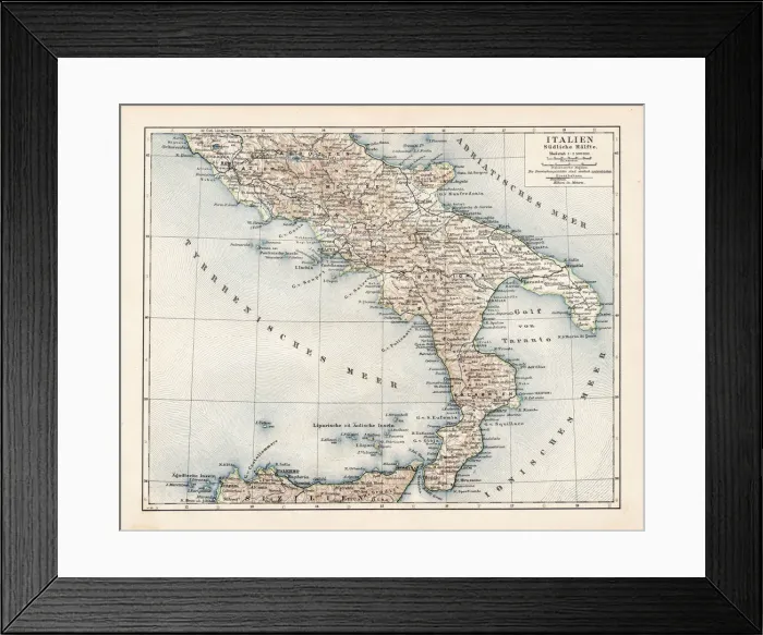Framed Print : Map of South Italy 1900 Framed Print : Map of South Italy 1900