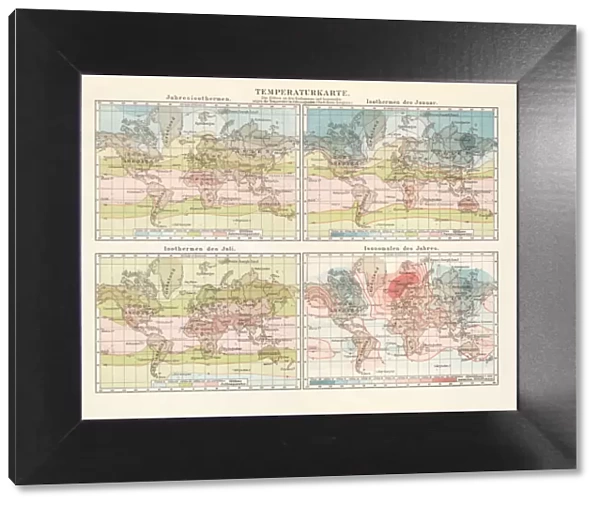 World maps with isothermal lines, last quarter of the 19th century