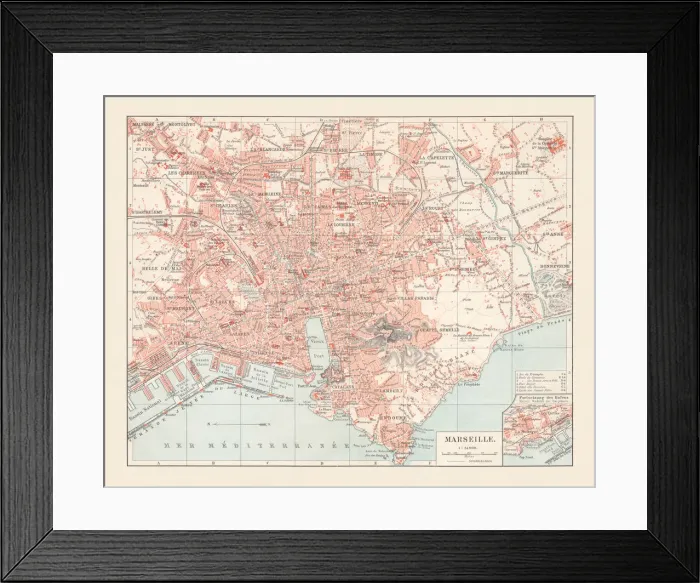 Framed Print : City map of Marseille, Provence, France, lithograph, published in 1897 Framed Print : City map of Marseille, Provence, France, lithograph, published in 1897