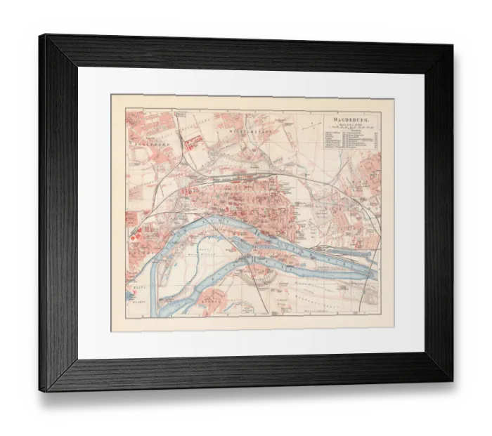 Framed Print : City map of Magdeburg, Saxony-Anhalt, Germany, lithograph, published in 1897 Framed Print : City map of Magdeburg, Saxony-Anhalt, Germany, lithograph, published in 1897