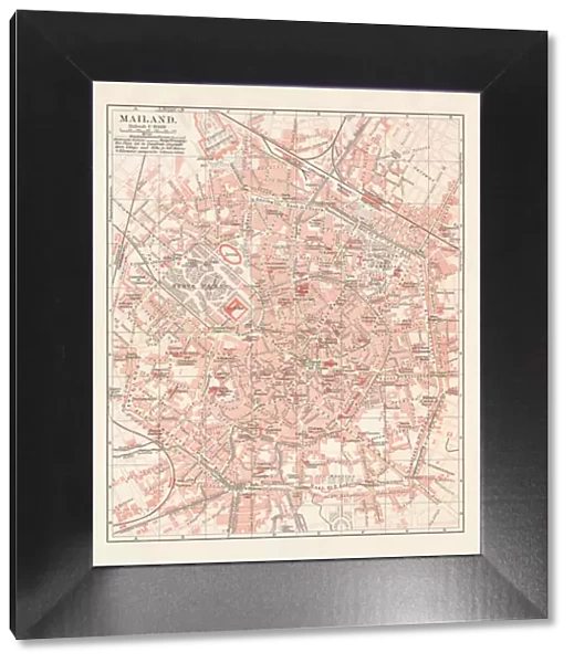 City map of Milan, Italy, lithograph, published in 1897
