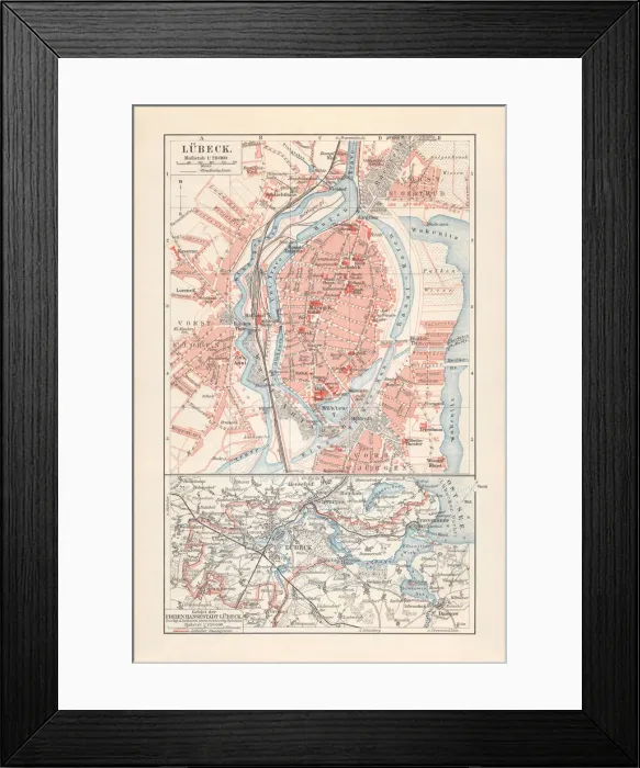 Framed Print : City map of LAOEbeck (Germany) and suburbs, lithograph, published 1897 Framed Print : City map of LAOEbeck (Germany) and suburbs, lithograph, published 1897