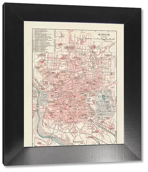 City map of Madrid, capital of Spain, lithograph, published 1897