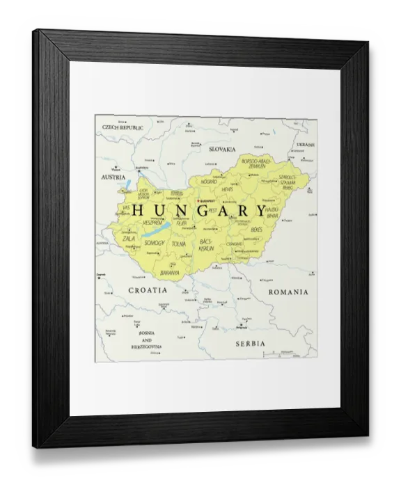 Framed Print : Map of Hungary - Vector Framed Print : Map of Hungary - Vector
