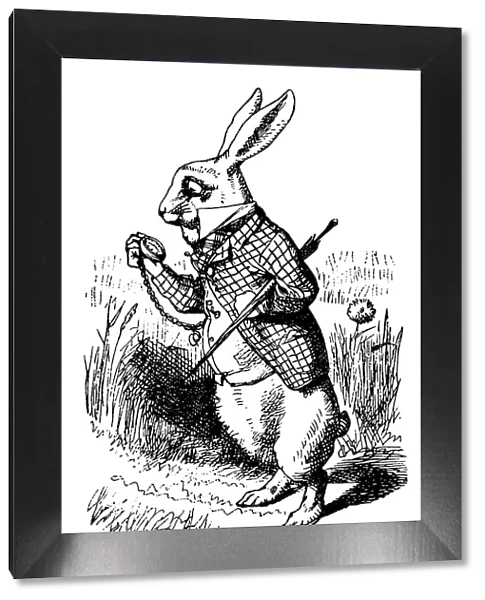 White Rabbit looking at watch illustration, (Alices Adventures in Wonderland)