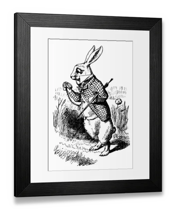 Framed Print : White Rabbit looking at watch illustration, (Alices Adventures in Wonderland) Framed Print : White Rabbit looking at watch illustration, (Alices Adventures in Wonderland)