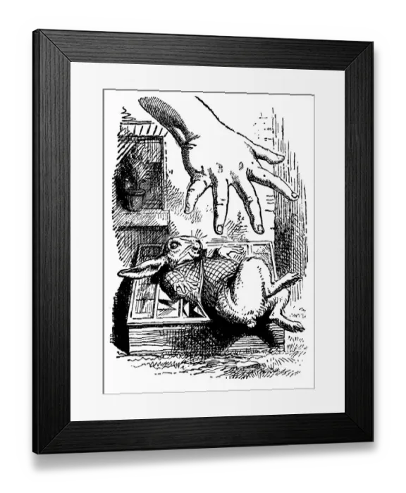 Framed Print : Hand and Rabbit illustration, (Alices Adventures in Wonderland) Framed Print : Hand and Rabbit illustration, (Alices Adventures in Wonderland)