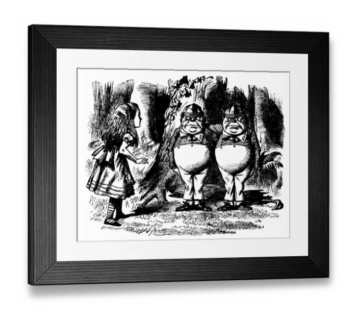 Framed Print : Alice, Tweedledum and Tweedledee illustration, (Alices Adventures in Wonderland) Framed Print : Alice, Tweedledum and Tweedledee illustration, (Alices Adventures in Wonderland)