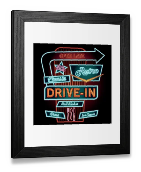 Framed Print : Classic Drive-In Theatre neon sign Framed Print : Classic Drive-In Theatre neon sign
