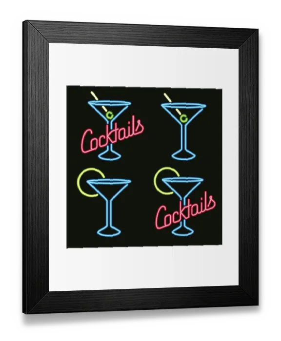 Framed Print : Neon Cocktail Lounge Signs Framed Print : Neon Cocktail Lounge Signs